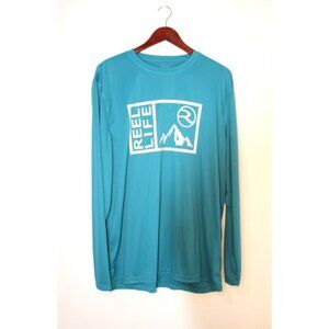 Reel Life Fishing Rash Guard Swim Shirt Mens XL Teal Graphic Long Sleeve Travel